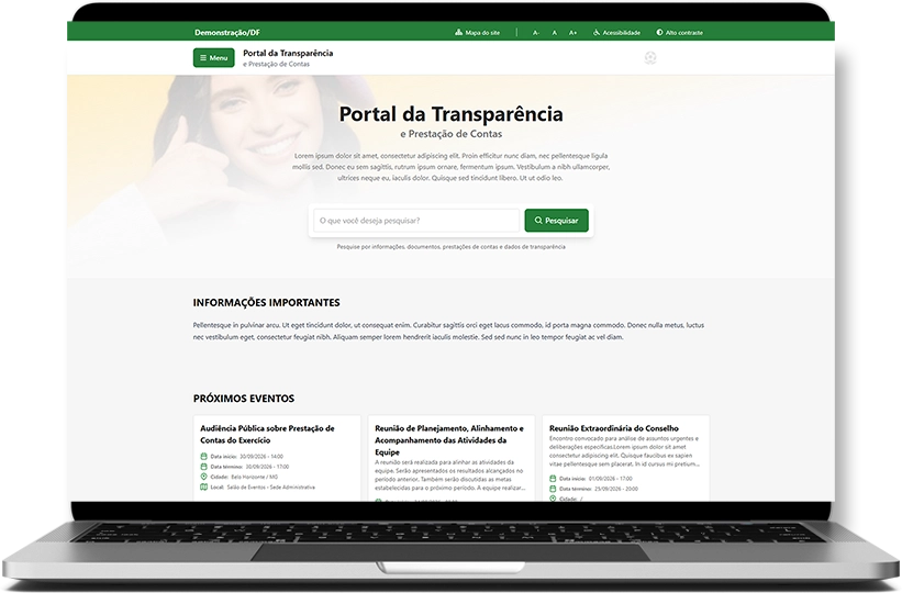 Portal da Transparência exibido em um laptop